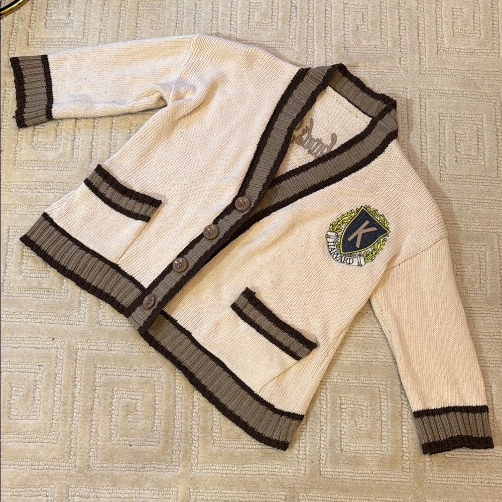 Kids Beige and Black Knit Cardigan